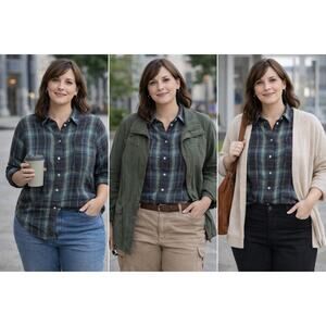 SO Plaid Button Down Shirt Medium Cotton Modal Soft Indie Grunge Layering